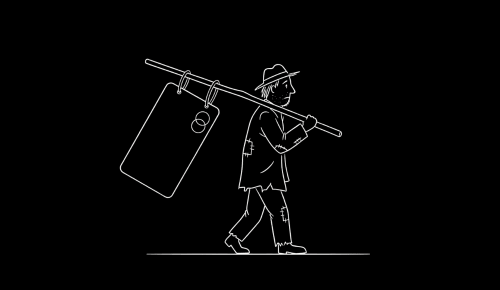 Hob carrying a giant credit card